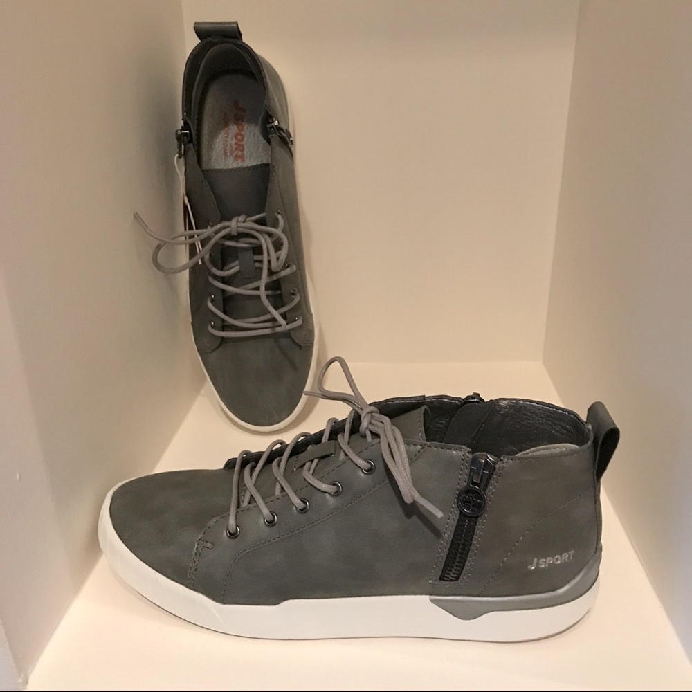 J SPORT Grey Vegan Leather Ankle Booties